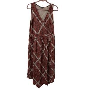 Natural Reflections Womens Large Red Bandana Faux Wrap Maxi Dress Boho Western